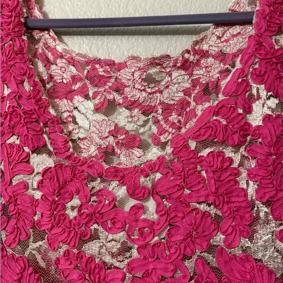 Yoana Baraschi Anthropology Fit and Flare Dress. Mesh with Pink Ribbon Overlay. - Picture 4 of 16